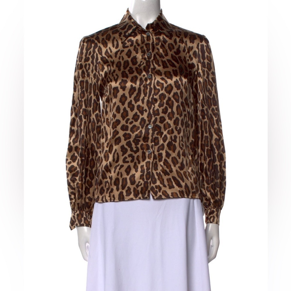 Vintage Celine Silk Tan Brown Patterned Button Down Shirt, Size 42 , US 10 - Picture 16 of 16